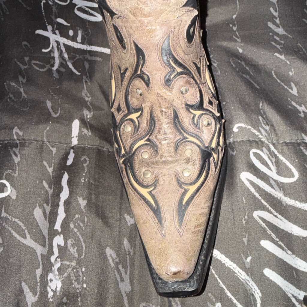 Embroidered Tan And Black Heeled Boots. Never Worn, Just Tried On And Too Big.